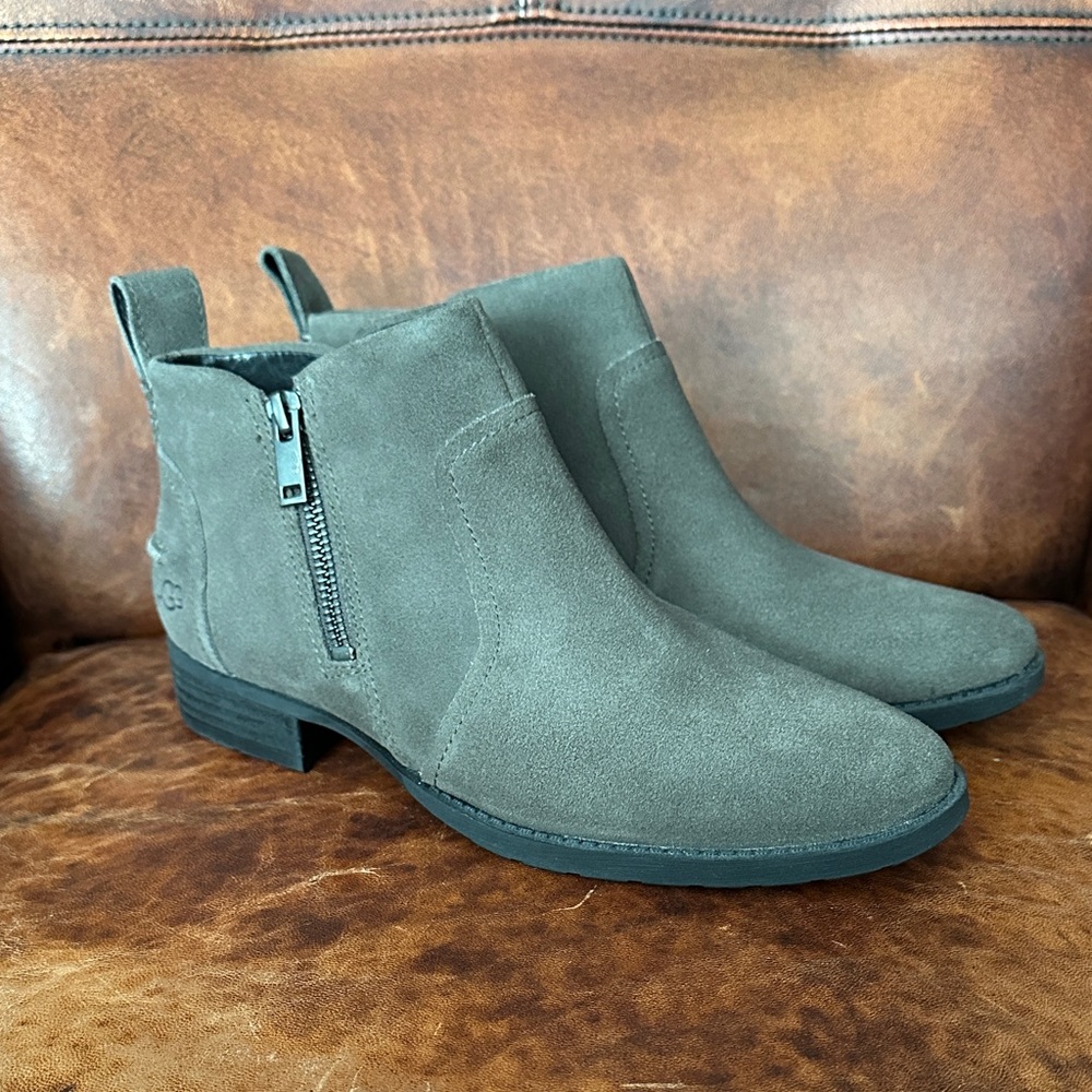 UGG Aureo II Boot Women's 7 Suede Gray Side Zip
